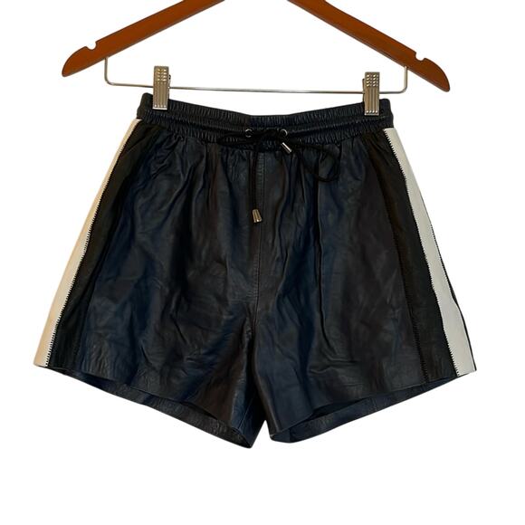 Jonathan Simkhai Leather Shorts w/ Stipe Size XS Black White Pull-On NWOT - Picture 1 of 8